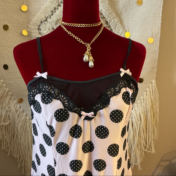 Studio Donatella Polka Dot Lace Nightgown Pink Black Size L - Picture 2 of 9